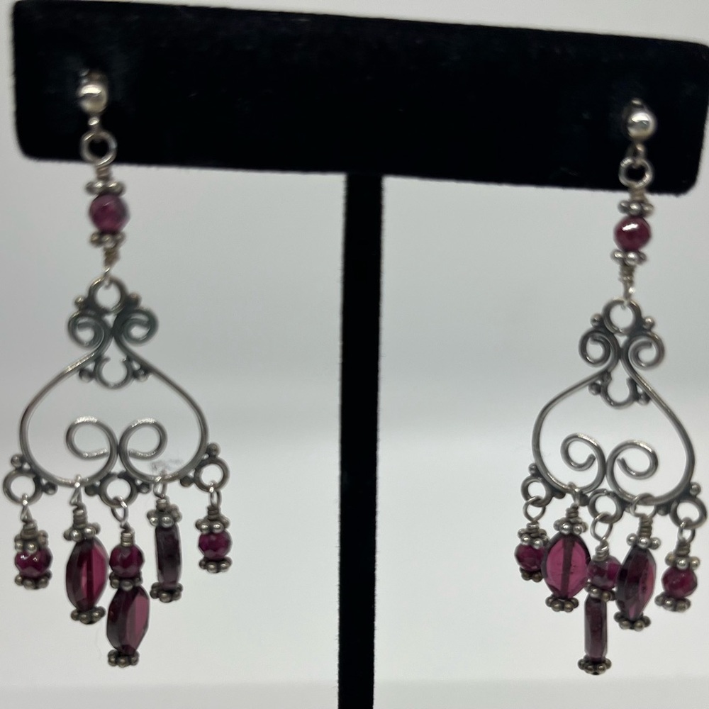 Sterling Silver and Garnet Chandelier Earrings